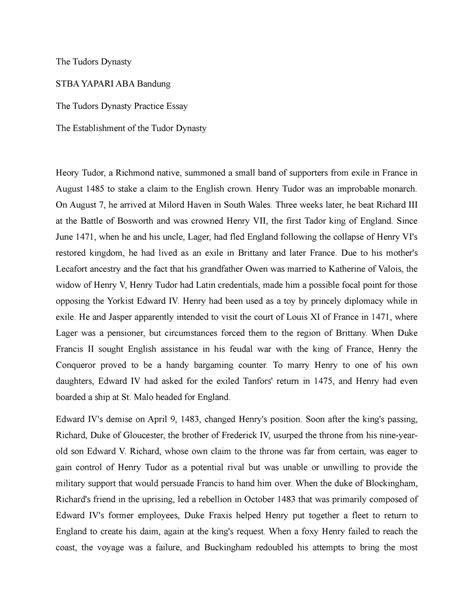 tudor dinasty essay|who started the tudor dynasty.